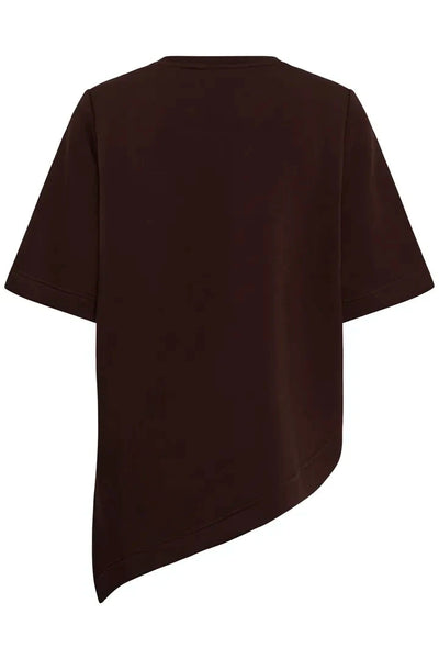 BROWN CREW NECK ASYMMETRICAL T SHIRT Top CULTURE 