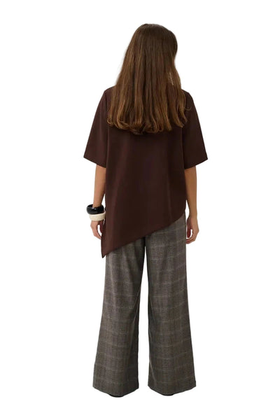 BROWN CREW NECK ASYMMETRICAL T SHIRT Top CULTURE 