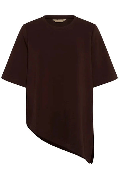 BROWN CREW NECK ASYMMETRICAL T SHIRT Top CULTURE 