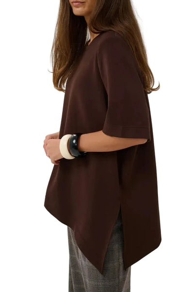 BROWN CREW NECK ASYMMETRICAL T SHIRT Top CULTURE 
