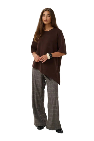 BROWN CREW NECK ASYMMETRICAL T SHIRT Top CULTURE 