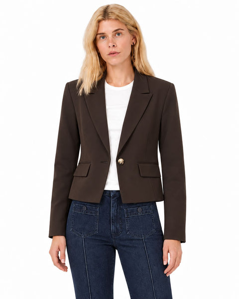 BROWN CROPPED SINGLE BUTTON BLAZER WITH SIDE STRIPE Blazer CULTURE 
