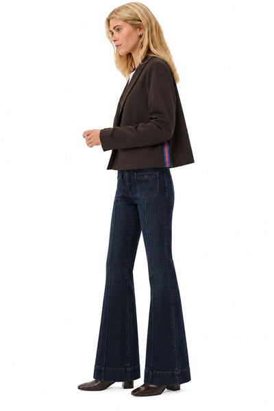 BROWN CROPPED SINGLE BUTTON BLAZER WITH SIDE STRIPE Blazer CULTURE 