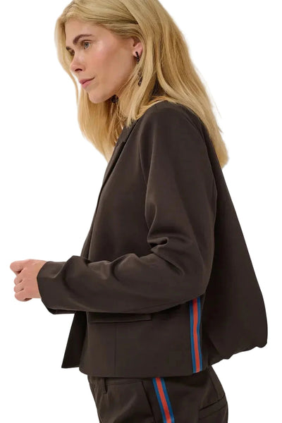 BROWN CROPPED SINGLE BUTTON BLAZER WITH SIDE STRIPE Blazer CULTURE 