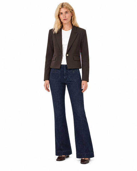 BROWN CROPPED SINGLE BUTTON BLAZER WITH SIDE STRIPE Blazer CULTURE 