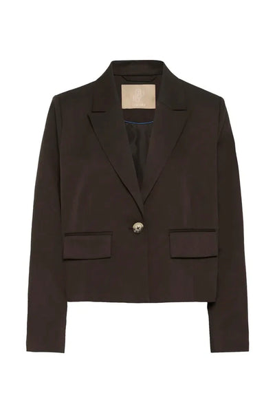 BROWN CROPPED SINGLE BUTTON BLAZER WITH SIDE STRIPE Blazer CULTURE 