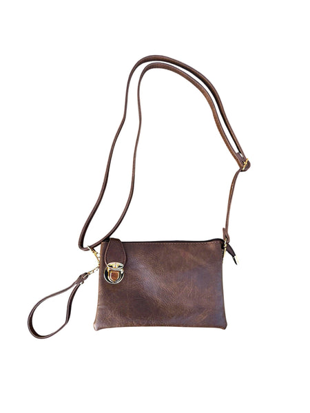 BROWN CROSSBODY BAG WITH MULTI POCKETS & REMOVABLE ADJUSTABLE STRAP Handbag FashionWear Collection 