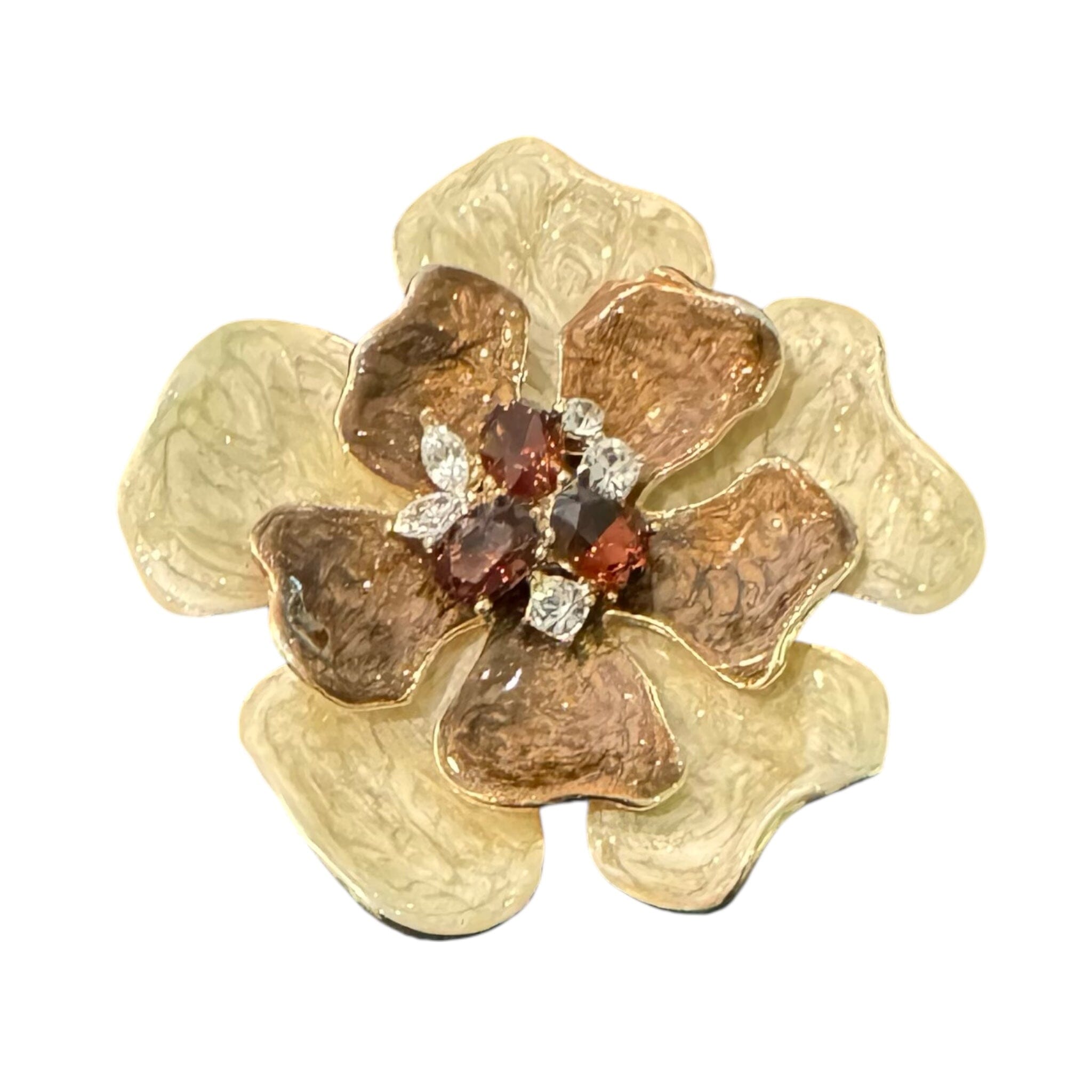 BROWN ENAMEL CRYSTAL FLOWER BROOCH Brooch FashionWear Collection Brown 
