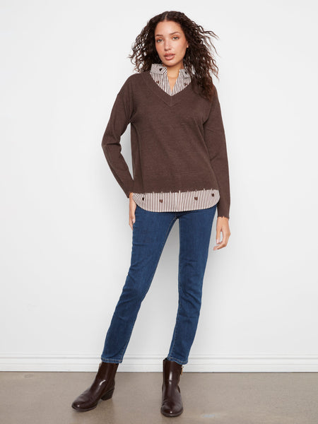 BROWN HEART EMBROIDERED LONG SLEEVE FOOLER SWEATER SWEATER Charlie B 