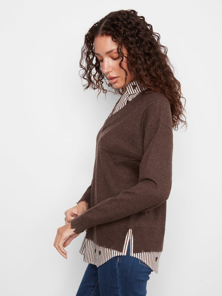 BROWN HEART EMBROIDERED LONG SLEEVE FOOLER SWEATER SWEATER Charlie B 