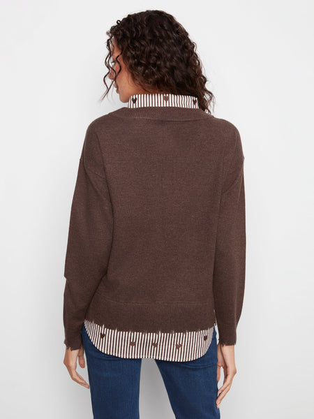BROWN HEART EMBROIDERED LONG SLEEVE FOOLER SWEATER SWEATER Charlie B 