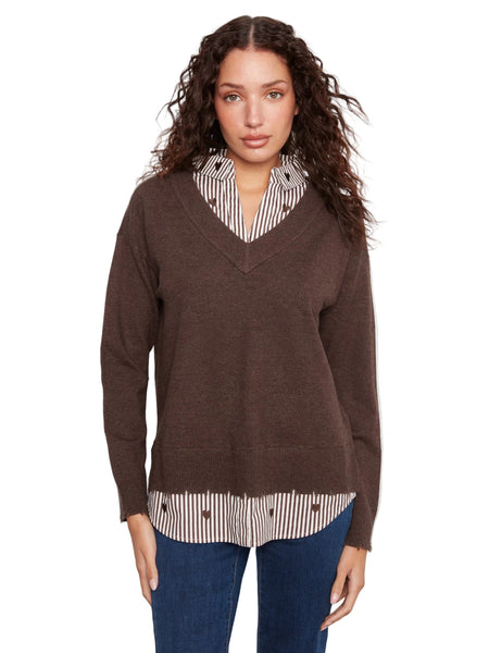 BROWN HEART EMBROIDERED LONG SLEEVE FOOLER SWEATER SWEATER Charlie B XS Coffee 