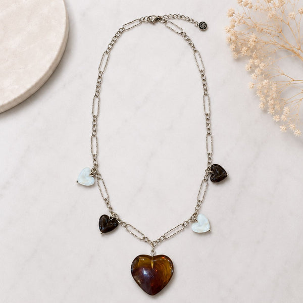 BROWN MIX BIG SMALL HEART NECKLACE Necklaces FashionWear Collection 