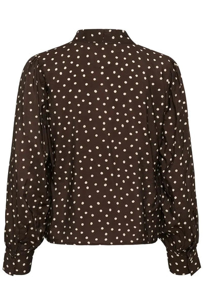 BROWN POLKA DOT BLOUSE WITH FRONT TIE Blouse Kaffe 