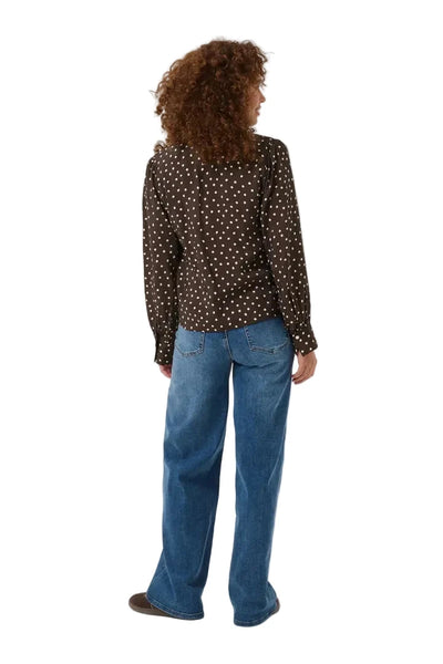 BROWN POLKA DOT BLOUSE WITH FRONT TIE Blouse Kaffe 