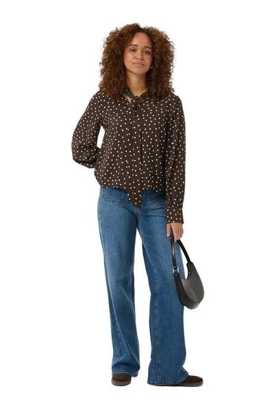 BROWN POLKA DOT BLOUSE WITH FRONT TIE Blouse Kaffe 