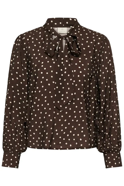 BROWN POLKA DOT BLOUSE WITH FRONT TIE Blouse Kaffe 
