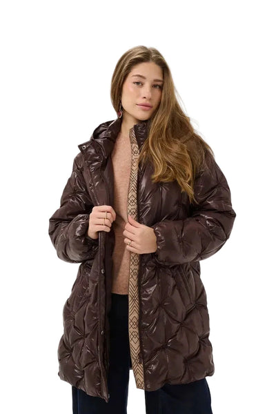BROWN PUFFER COAT WITH HOOD Jacket CREAM 34 Brown 