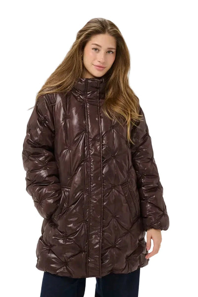 BROWN PUFFER COAT WITH HOOD Jacket CREAM 