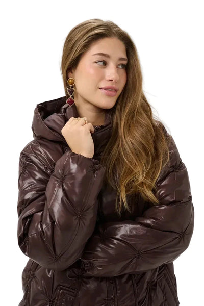 BROWN PUFFER COAT WITH HOOD Jacket CREAM 