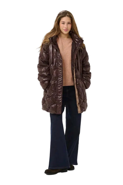 BROWN PUFFER COAT WITH HOOD Jacket CREAM 