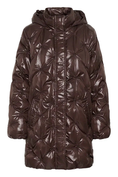 BROWN PUFFER COAT WITH HOOD Jacket CREAM 