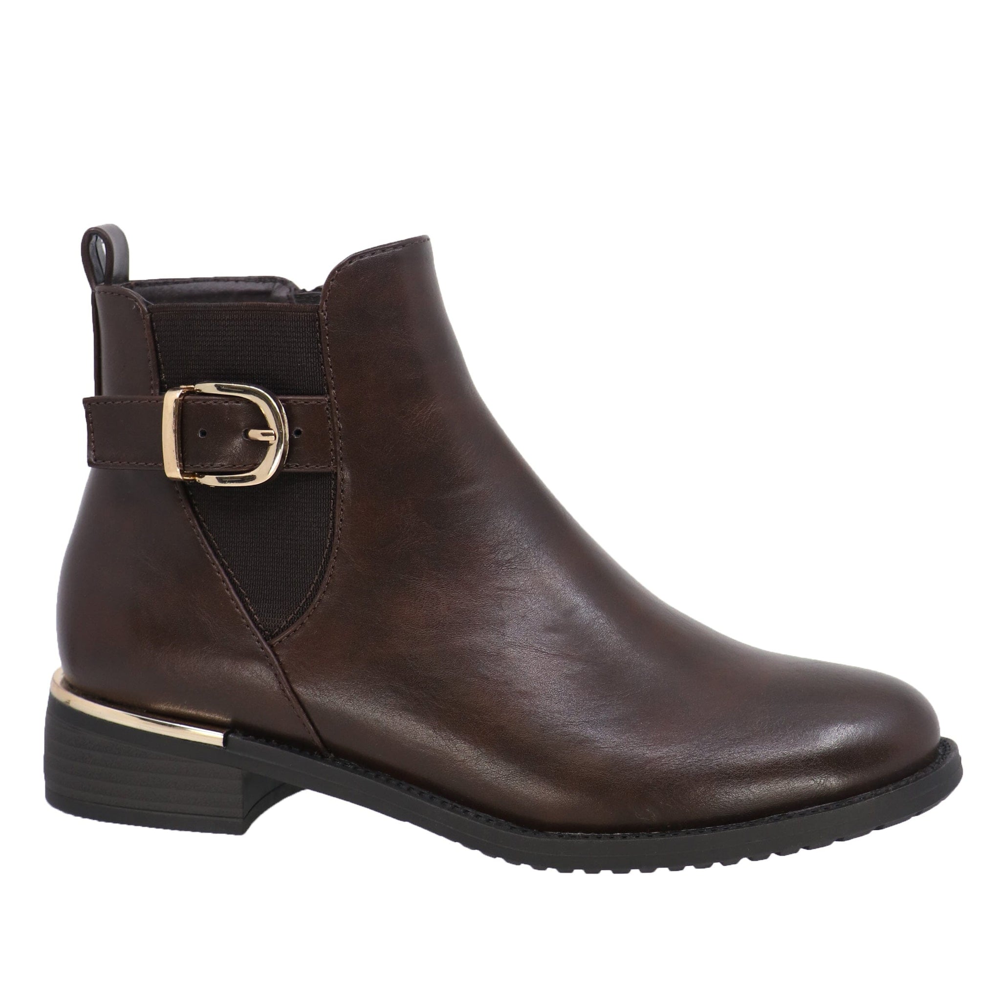 BROWN SIDE DETAIL BUCKLE AND ZIPPER SHORT BOOT Boot TAXI 36 Brown 