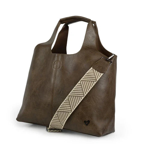 BROWN VEGAN LEATHER TOTE Handbag prenelove 