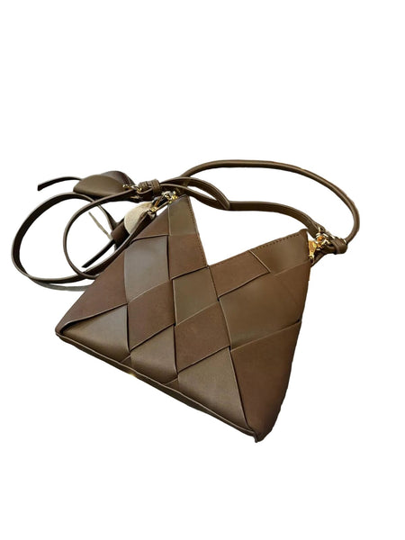 BROWN VEGAN LEATHER WOVEN HANDBAG WITH SEPARATE INSERT Handbag Prenelove 