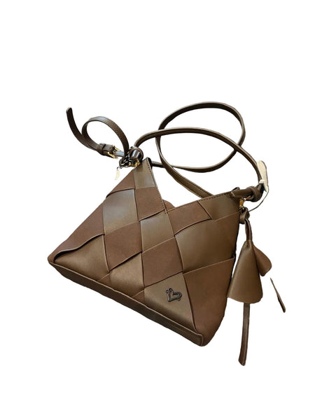 BROWN VEGAN LEATHER WOVEN HANDBAG WITH SEPARATE INSERT Handbag Prenelove 