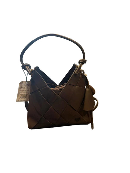 BROWN VEGAN LEATHER WOVEN HANDBAG WITH SEPARATE INSERT Handbag Prenelove 
