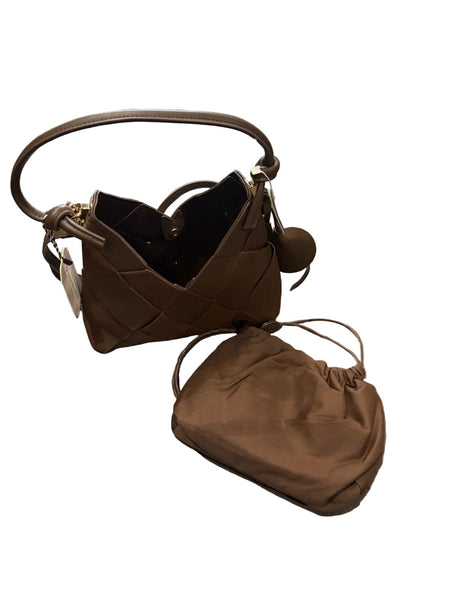 BROWN VEGAN LEATHER WOVEN HANDBAG WITH SEPARATE INSERT Handbag Prenelove OS Chocolate 