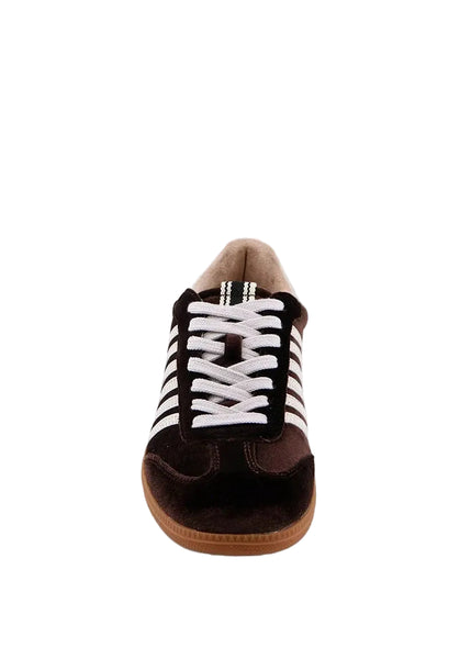 BROWN VELVET STRIPE STEVIE ATHLETIC SNEAKER SHOE Shoes Django & Juliette 