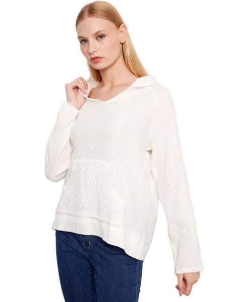 BUBBLE COTTON HOODIES WITH KANGAROO POCKET Shirts & Tops Charlie B XS White 002 