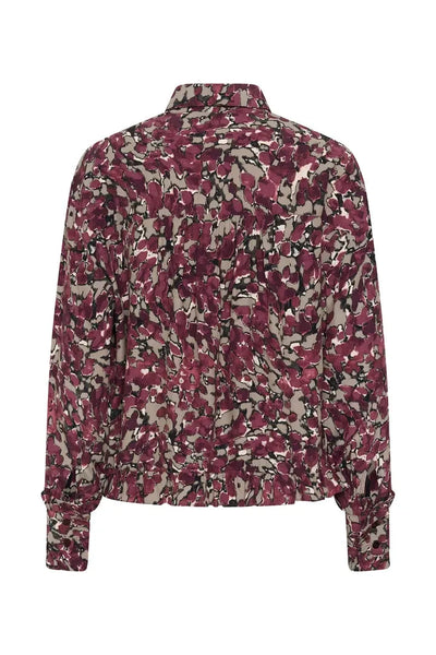 BURGUNDY ABSTRACT FLORAL BUTTON DOWN BLOUSE Top KAFFE 