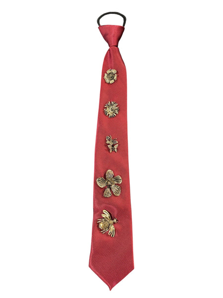 BURGUNDY ADJUSTABLE NECK TIE NECKLACE WITH BROOCHES Necklaces FashionWear Collection Burgundy 