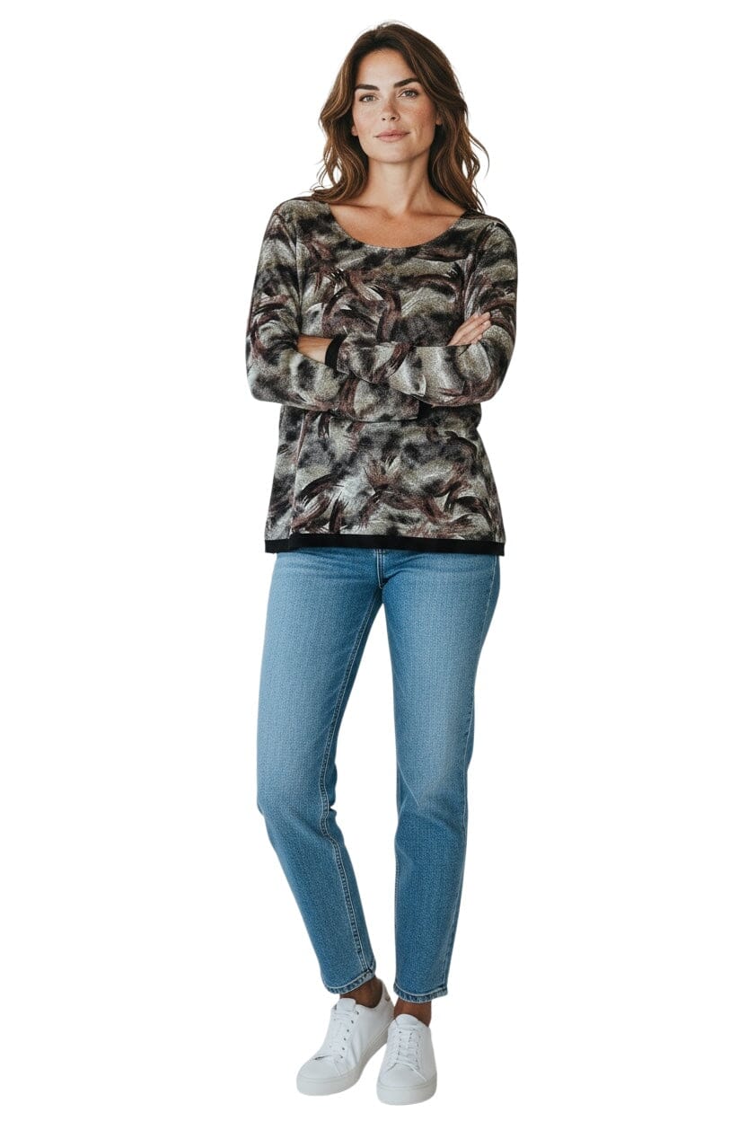 BURGUNDY BLACK WHITE SWIRL PRINTED TOP Top Bali XS Burgundy Black 