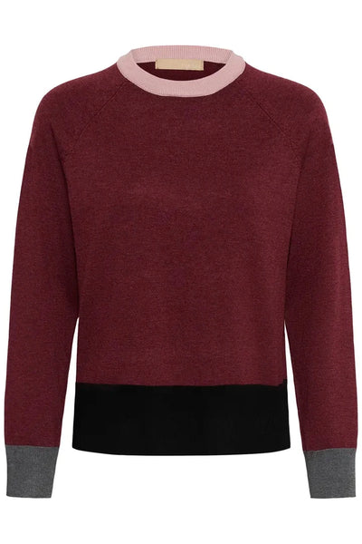 BURGUNDY COLOR BLOCK SWEATER SWEATER CULTURE 