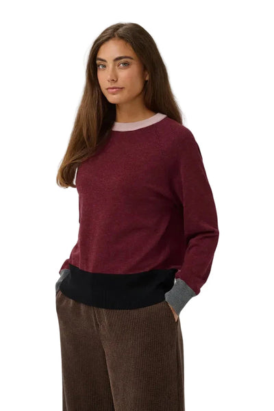BURGUNDY COLOR BLOCK SWEATER SWEATER CULTURE XS Burgundy 