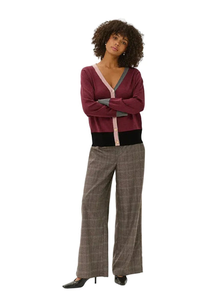 BURGUNDY COLORBLOCK CARDIGAN WITH CHARM BUTTONS Cardigan CULTURE 