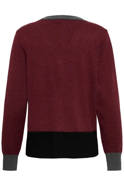 BURGUNDY COLORBLOCK CARDIGAN WITH CHARM BUTTONS Cardigan CULTURE 