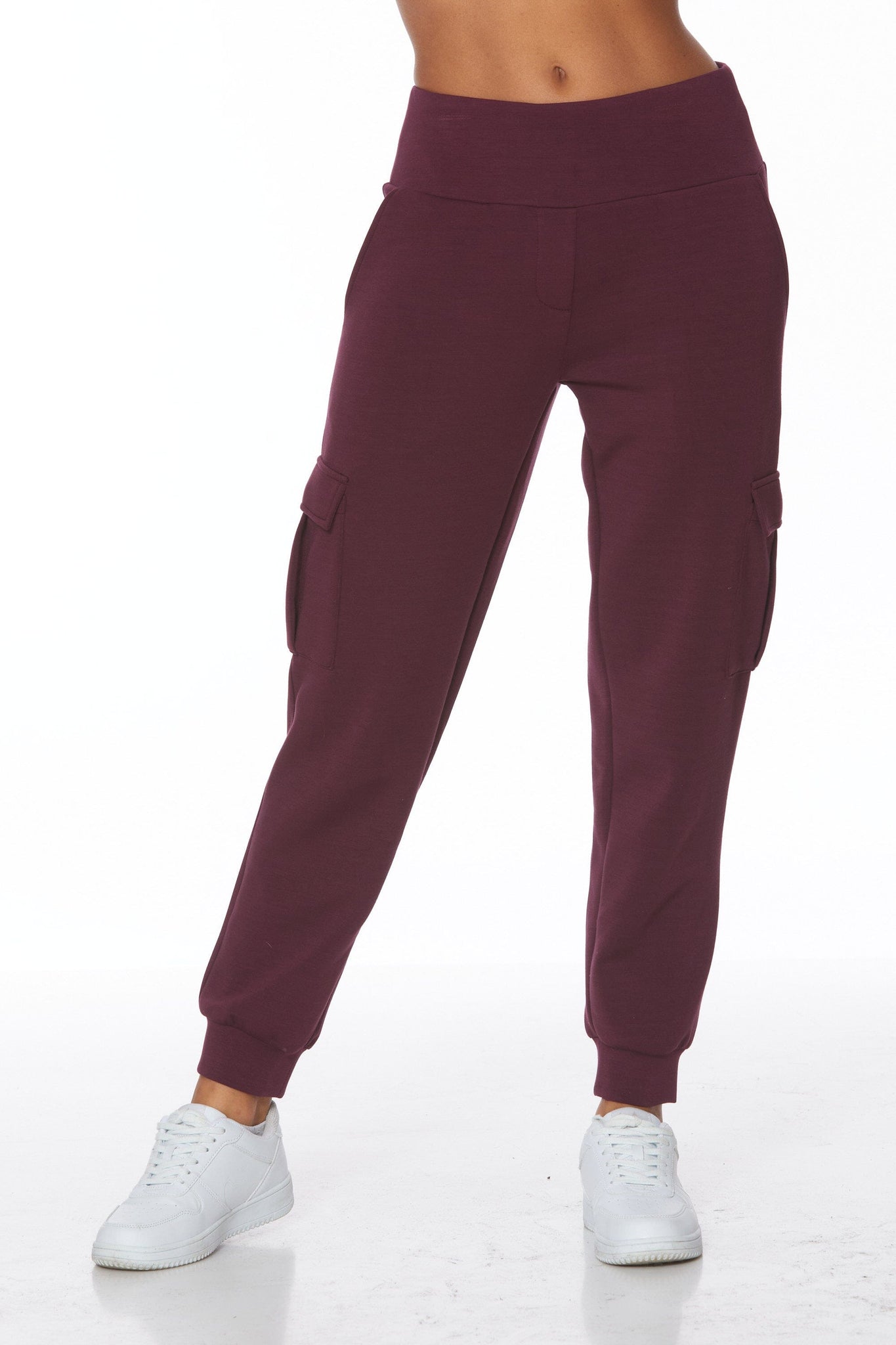 BURGUNDY ELASTIC WAIST MODAL CARGO JOGGER Pant Melissa Paige 