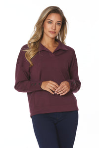 BURGUNDY LONG SLEEVE COLLAR MODAL TOP sweatshirt Melissa Paige 