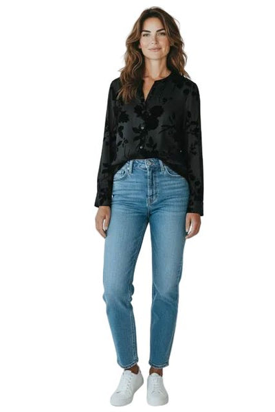 BURNOUT MESH BUTTON FRONT BLOUSE Shirts & Tops Papillon 