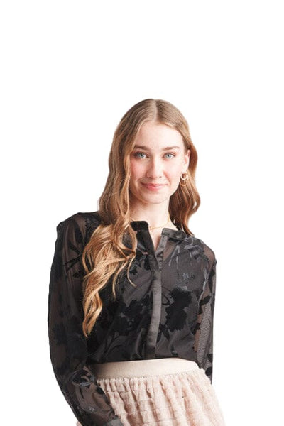 BURNOUT MESH BUTTON FRONT BLOUSE Shirts & Tops Papillon S Black 