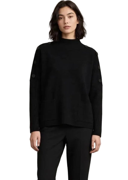 BUTTON SHOULDER MOCK NECK BLACK SWEATER Cardigan NIKKY 