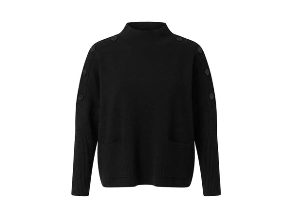 BUTTON SHOULDER MOCK NECK BLACK SWEATER Cardigan NIKKY 