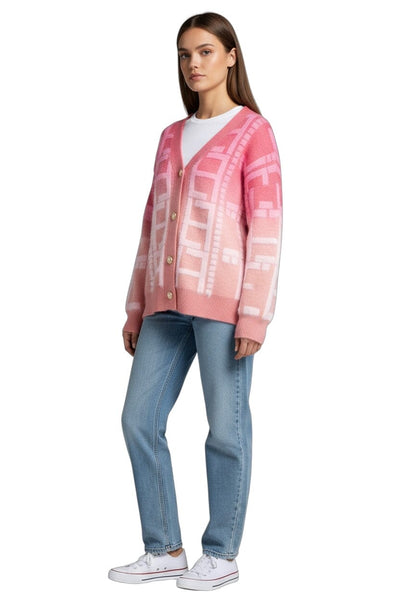 BUTTON UP PINK BEIGE FUZZY CARDIGAN WITH PEARL BUTTONS Sweater NIKKY 