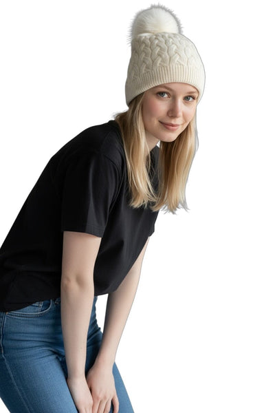 CABLE KNIT OFF WHITE BEANIE Prenelove 