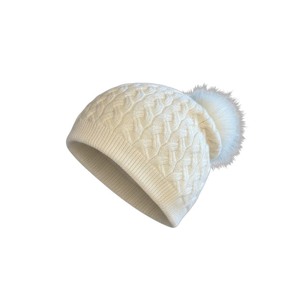 CABLE KNIT OFF WHITE BEANIE Prenelove 